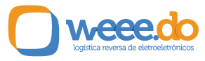 Logotipo da Weee.do com ícone quadrado arredondado azul e laranja e o texto 'weee.do logística reversão de eletroeletrônicos'.