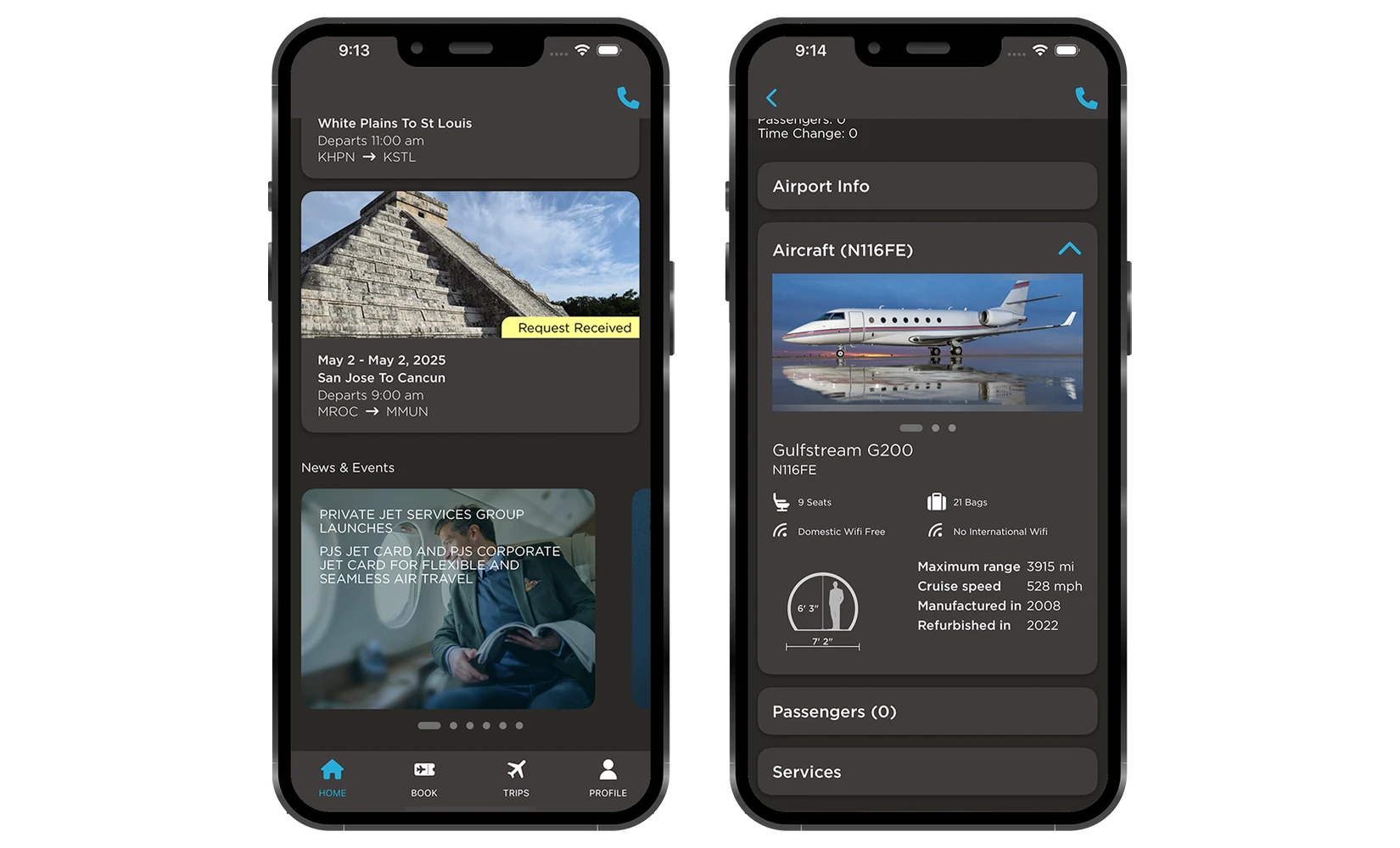 Elevate Aviation mobile app screens