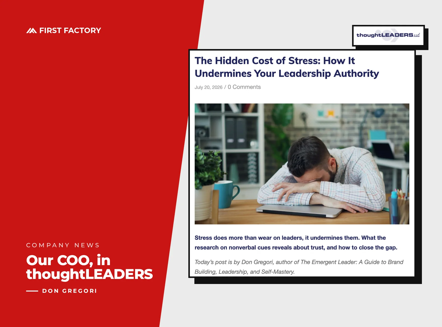 First Factory COO Writes for thought LEADERS on The Hidden Cost of Stress