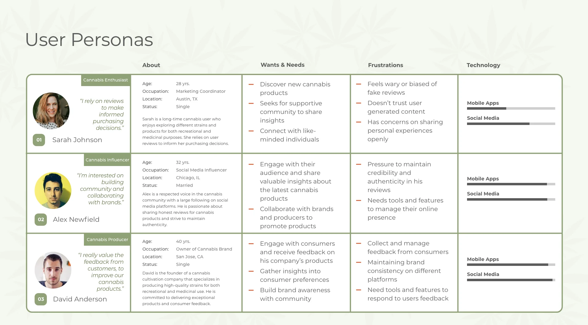 Budist user personas: cannabis enthusiast, influencer and producer