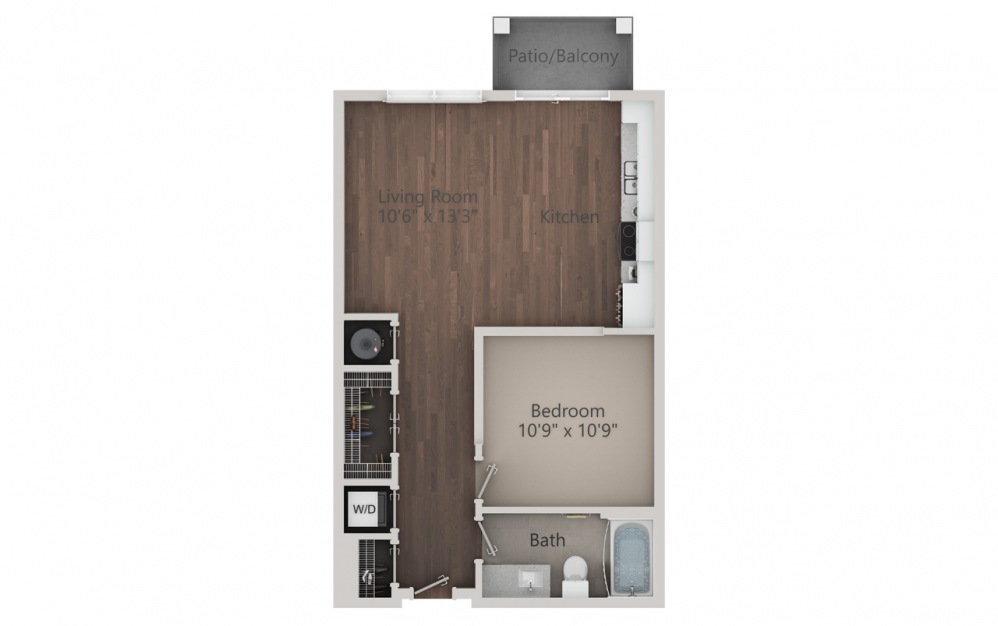 S2 - Studio floorplan layout with 1 bathroom and 640 square feet (2D)