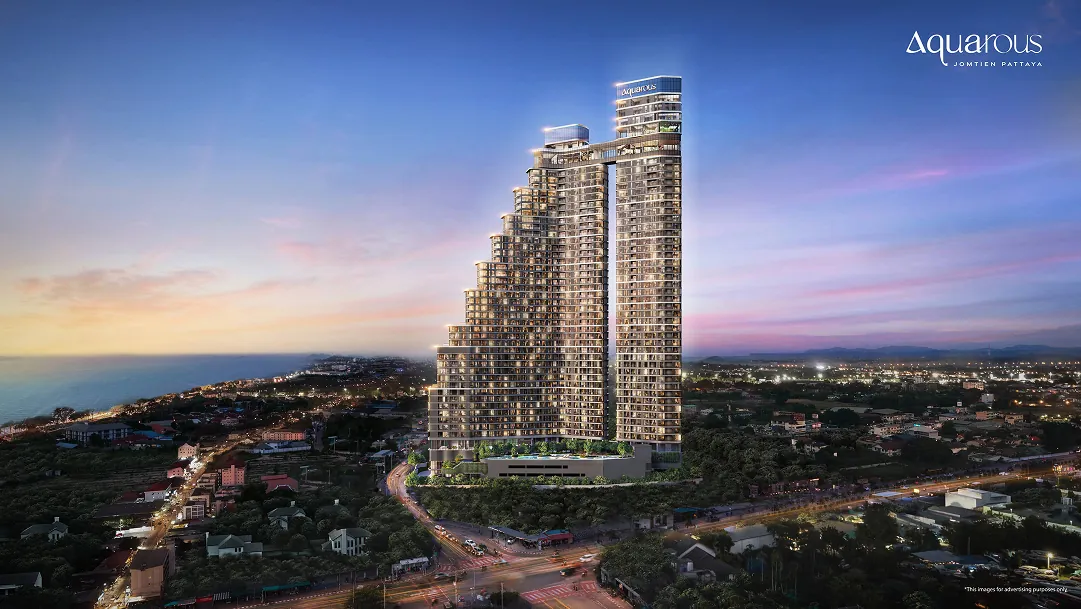 Aquarous towers in Jomtien at dusk