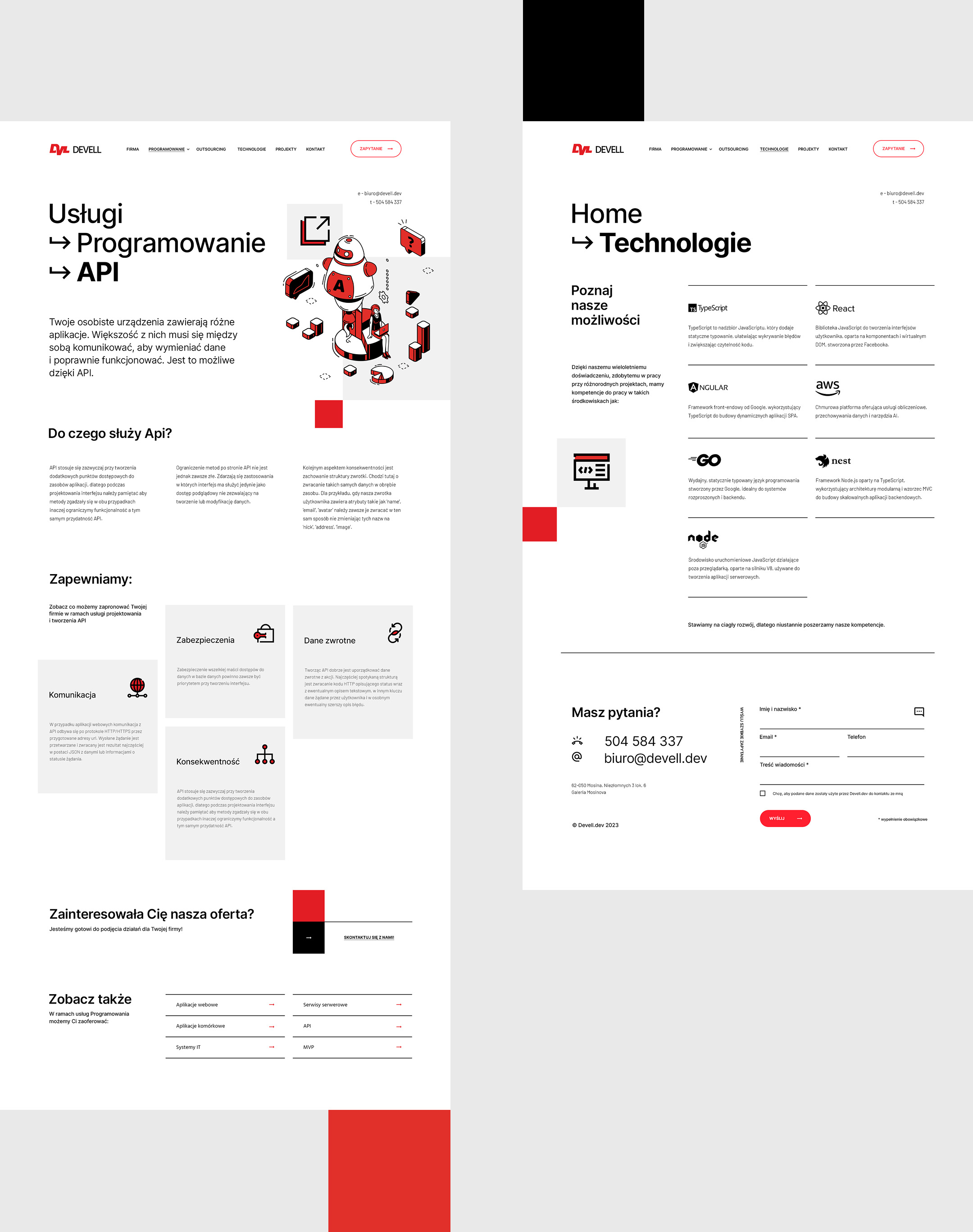 Strona internetowa Devell - widok przykładowych podstron w wersji desktop