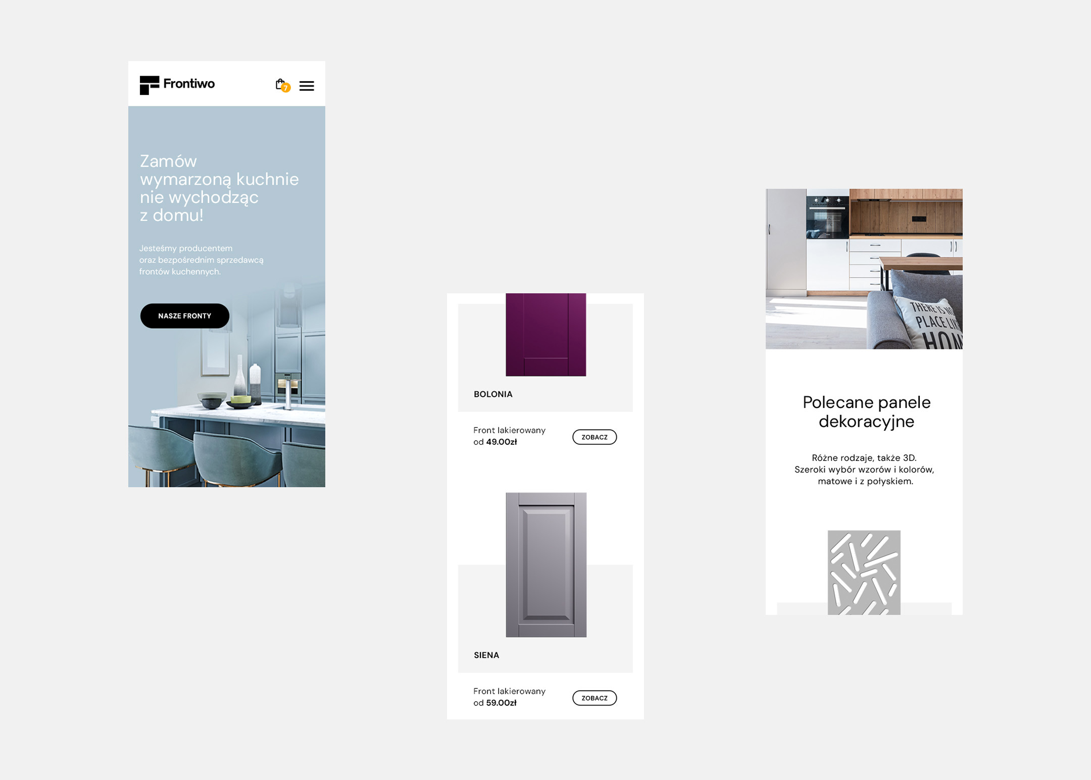 Widoki wersji mobilnej strony głównej sklepu internetowego