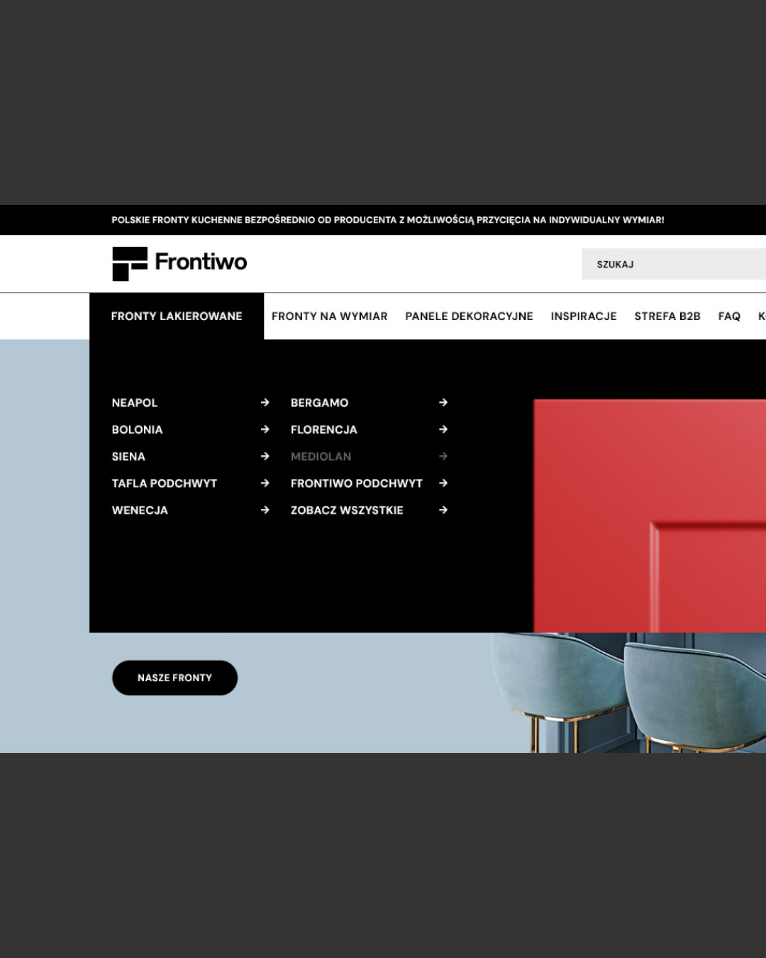 Hover menu z produktami sklepu internetowego