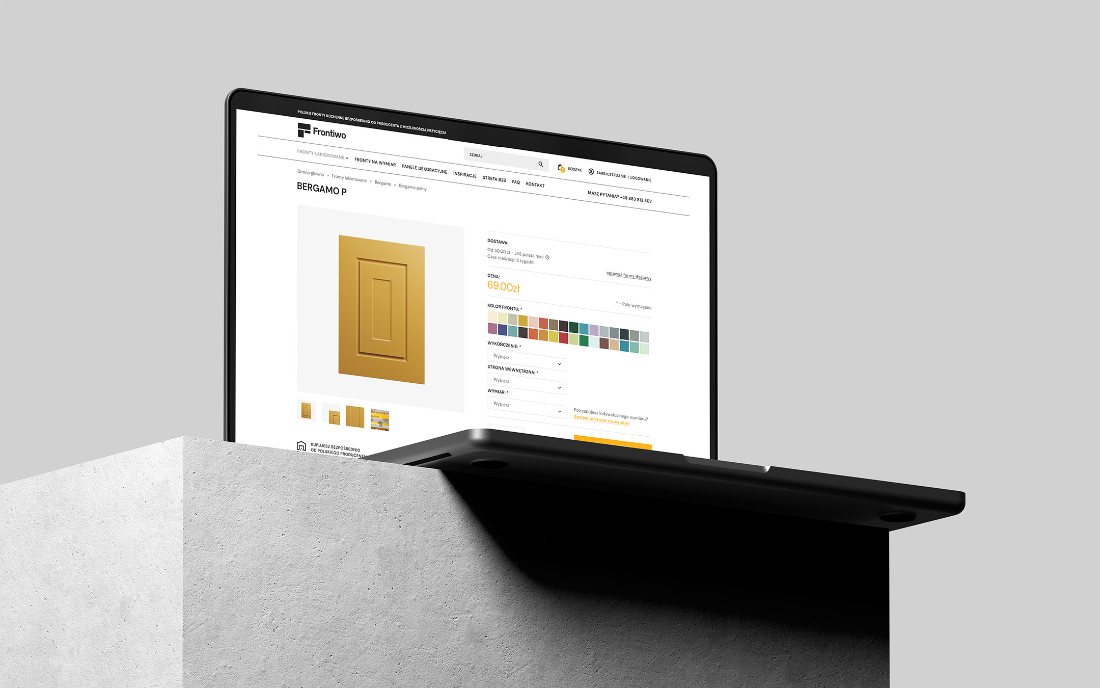 Sklep internetowy z frontami meblowymi - karta produktu - prezentacja widoku na laptopie