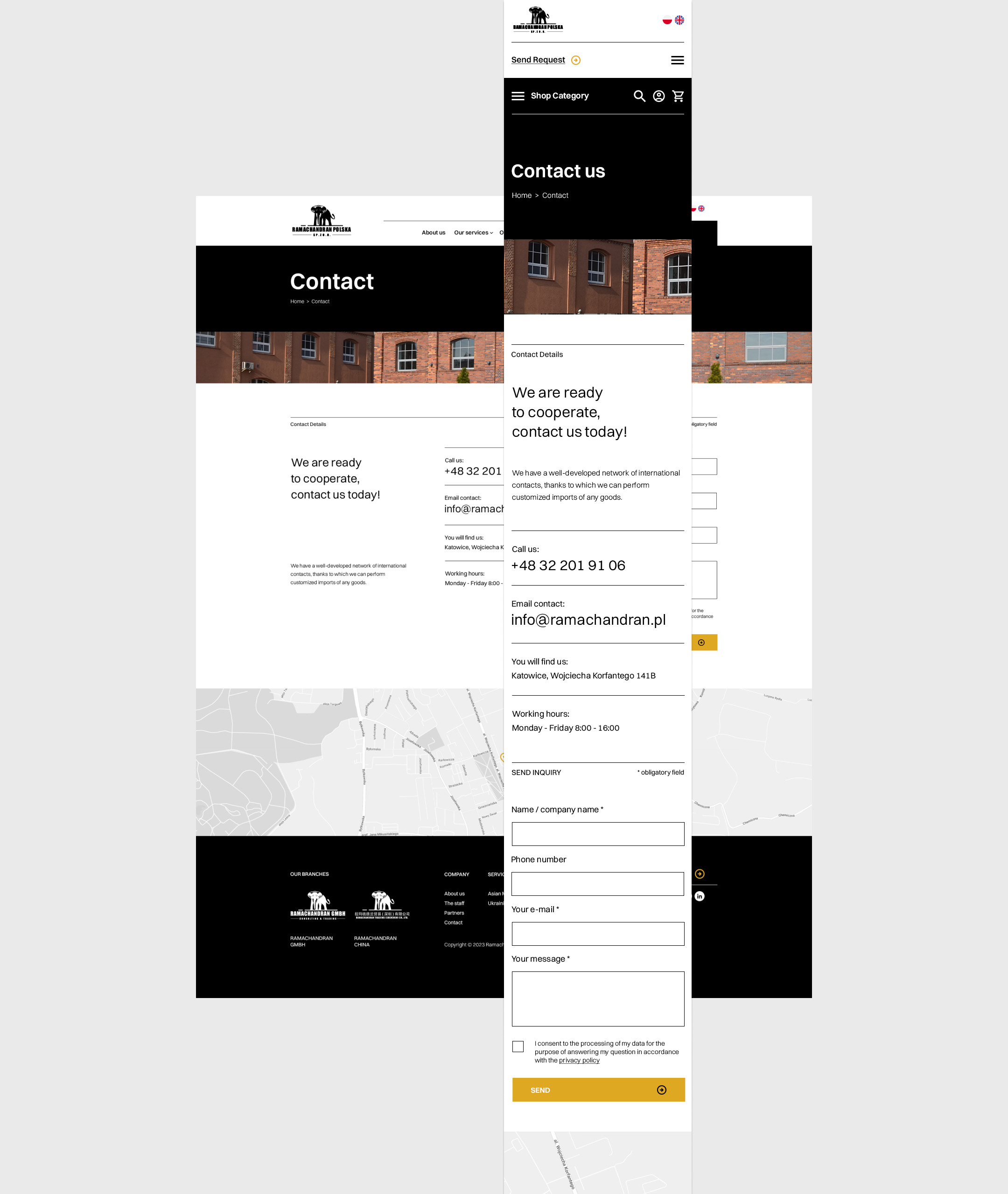Widok podstrony Kontakt w wersji desktop oraz mobile