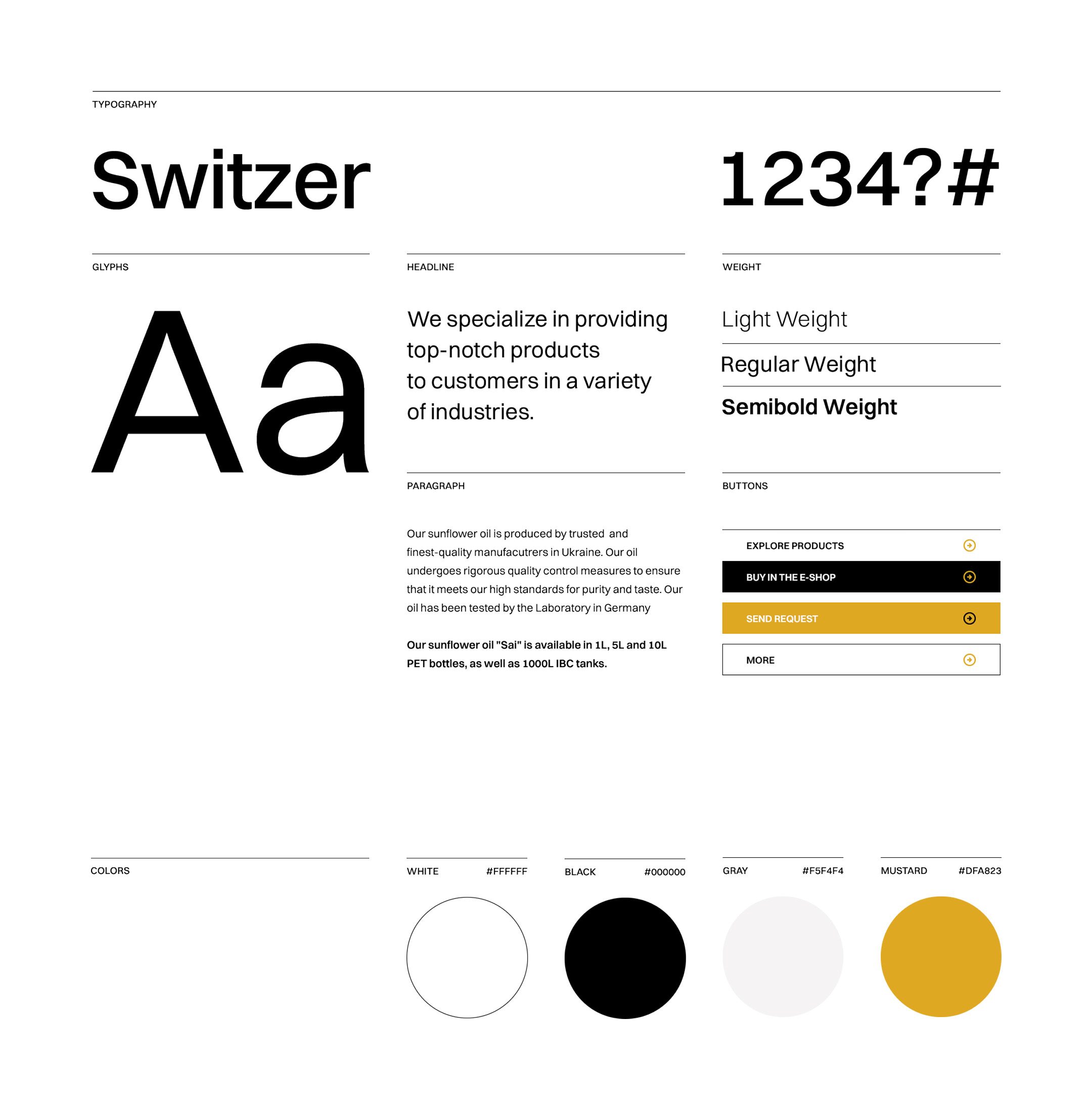 Prezentacja użytych w projekcie kolorów oraz typografii