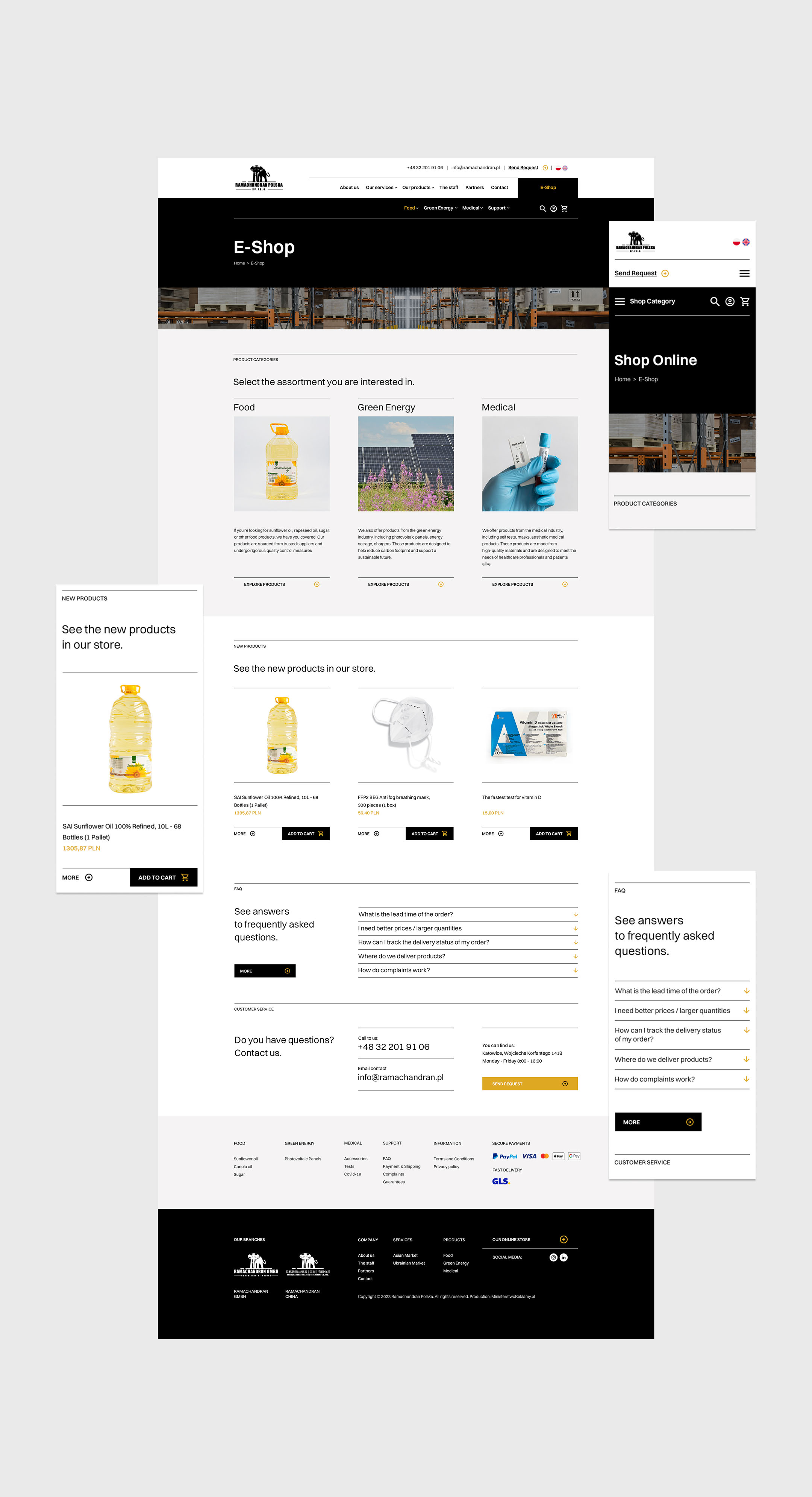 Widok strony głównej sklepu internetowego Ramachandran - pełna wersja desktop oraz widoki mobilne