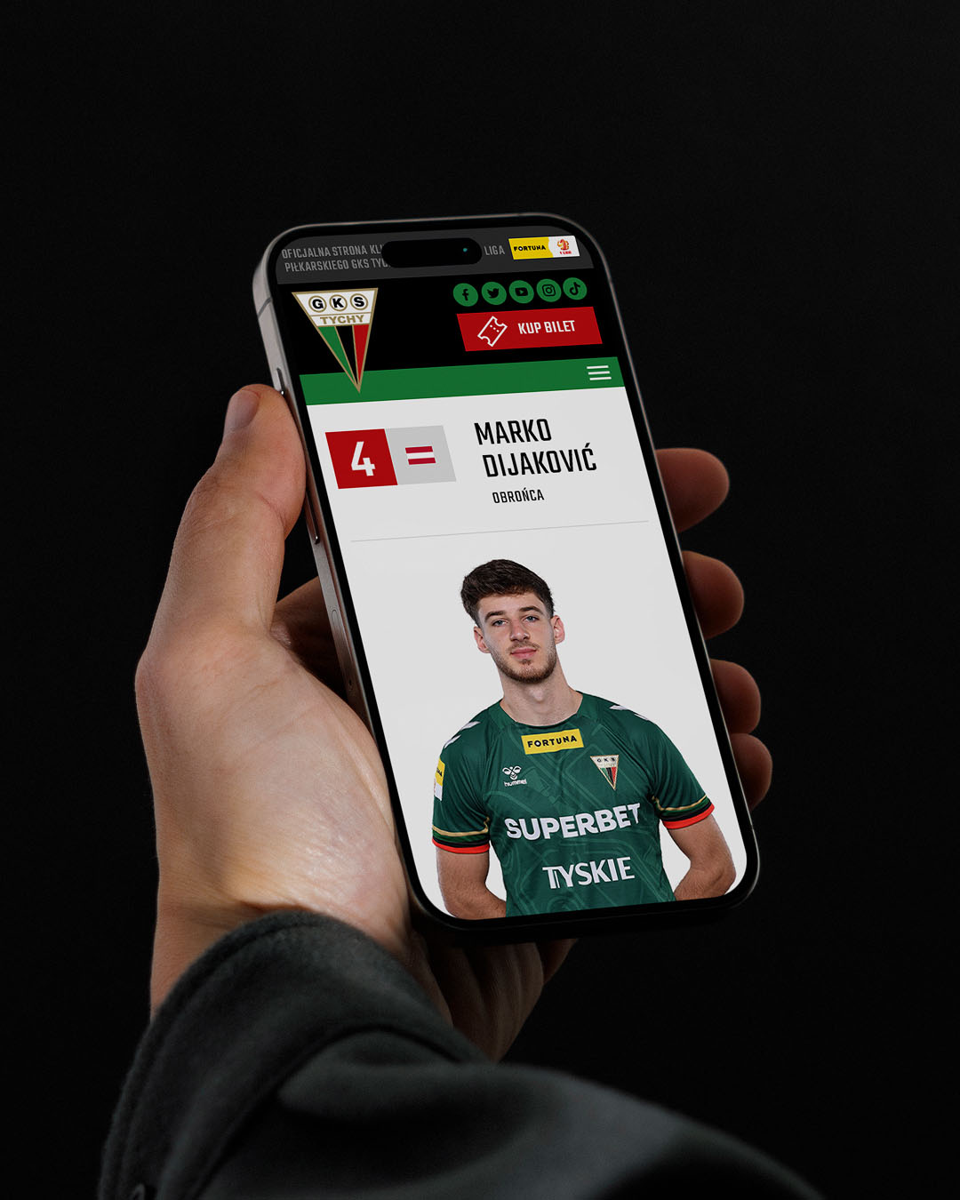 Prezentacja karty zawodnika w wersji mobilnej na telefonie