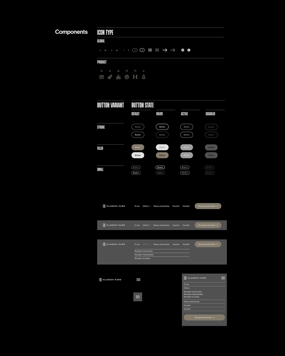 Komponenty - przykład design systemu przygotowanego w Figmie