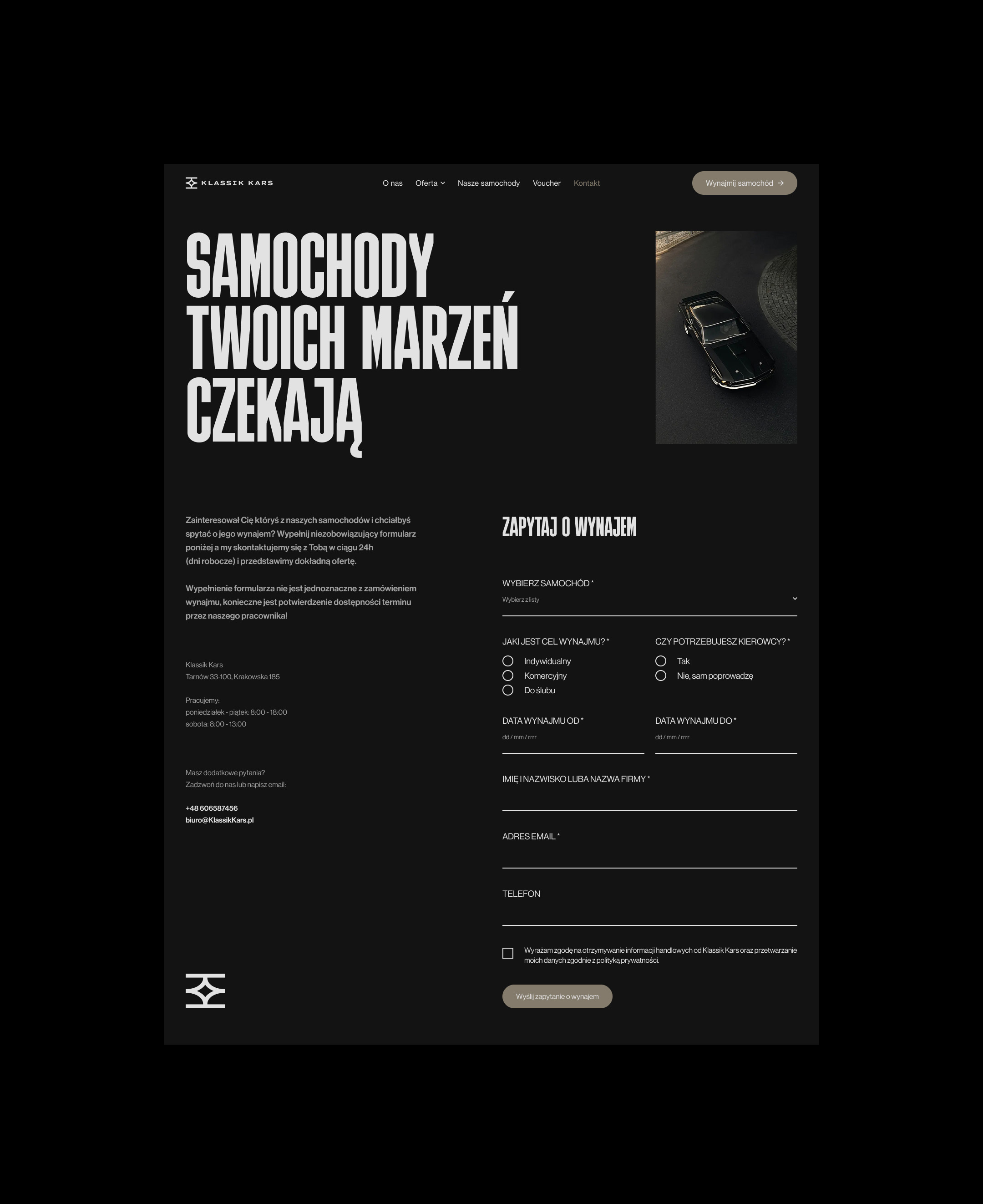 Widok podstrony "Kontakt" w wersji desktopowej