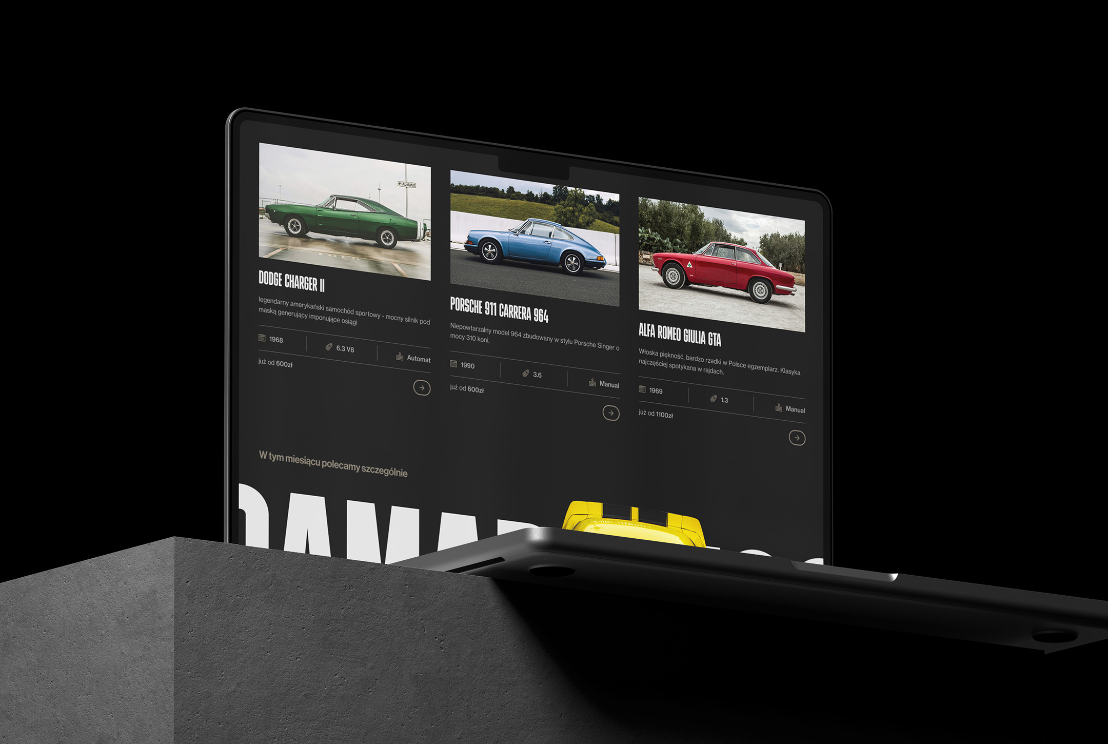 Prezentacja podstrony z pełna oferta samochodów wypożyczalni