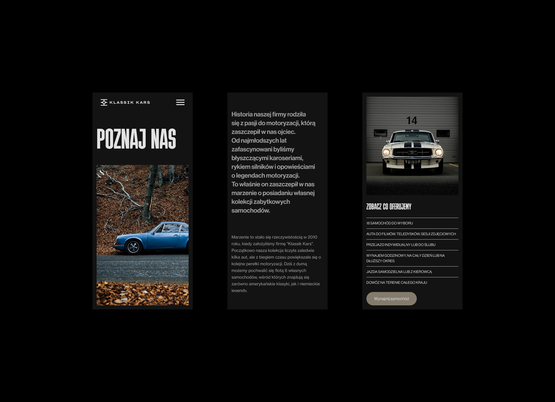 Widoki mobilne podstrony "O nas" strony internetowej wypożyczalni samochodów