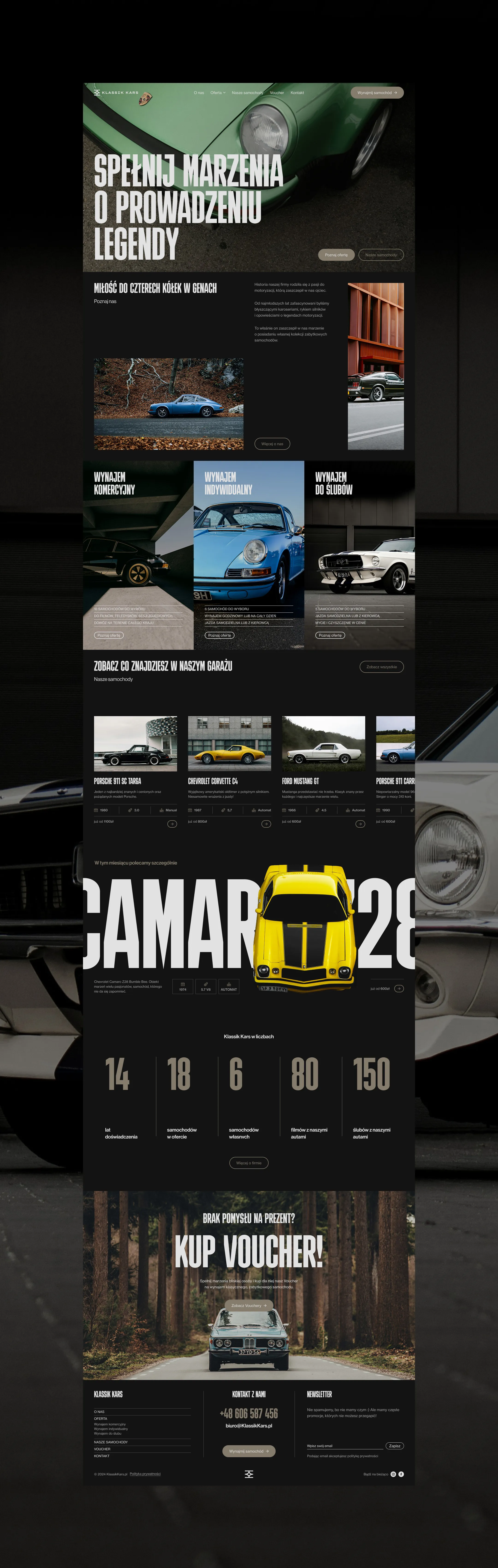 Strona główna strony internetowej wypożyczalni samochodów zabytkowych - widok pełny desktop