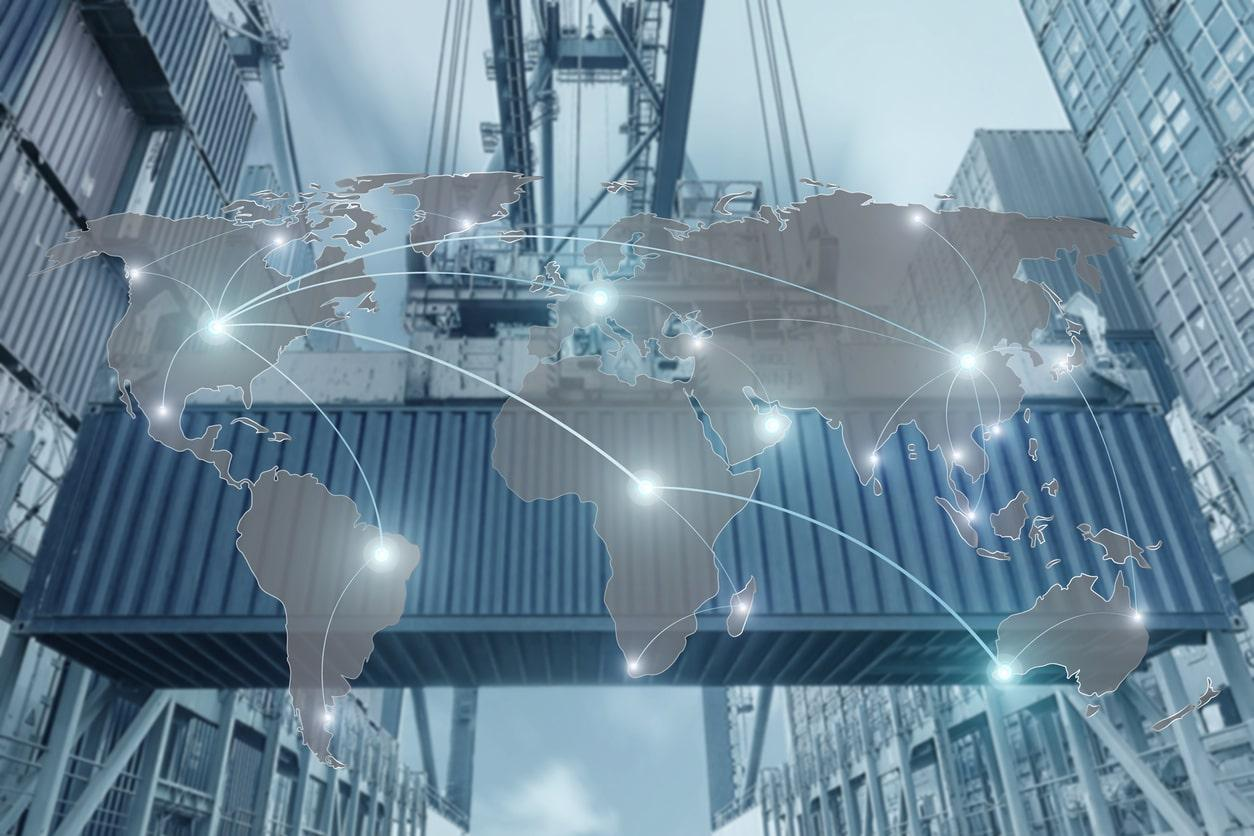 Global battery logistics supply chain network connecting international markets