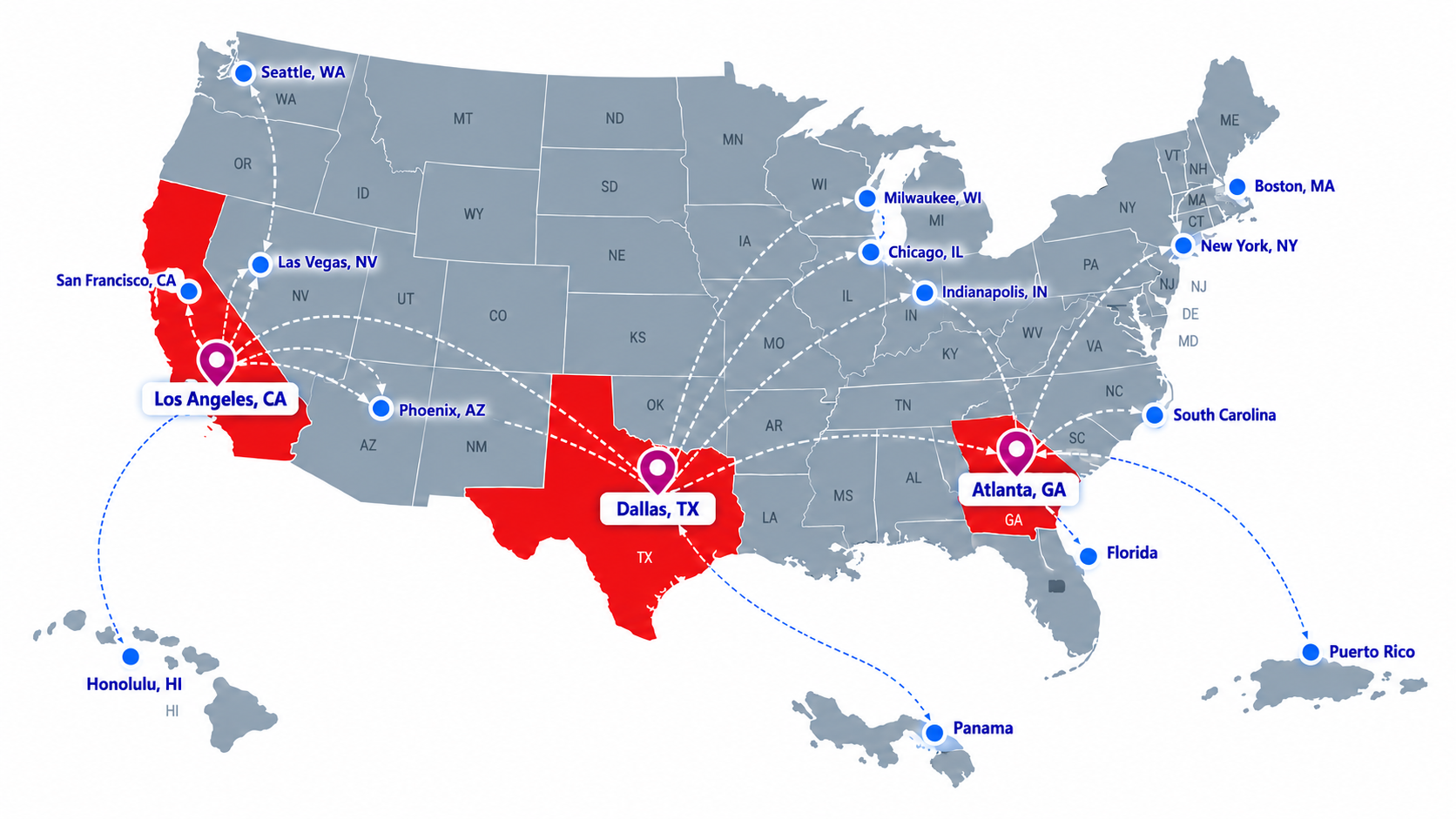 Multiple certified lithium battery and dangerous goods warehouse facilities in California