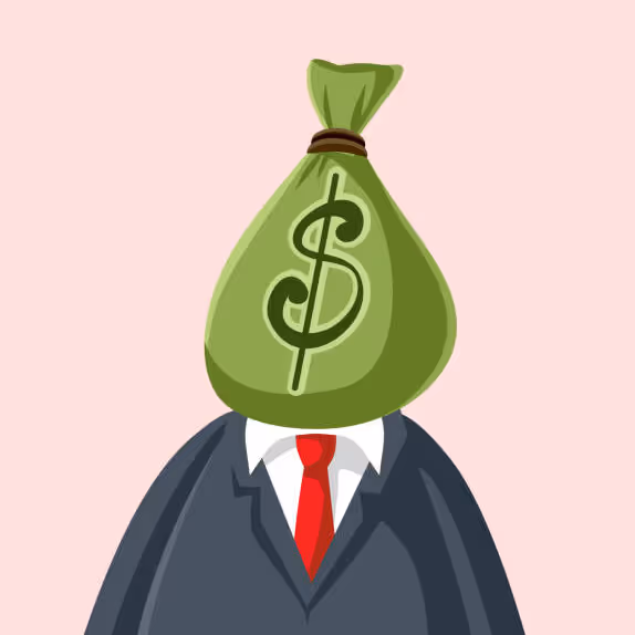 Business man with bag of money as head depicting big agencies