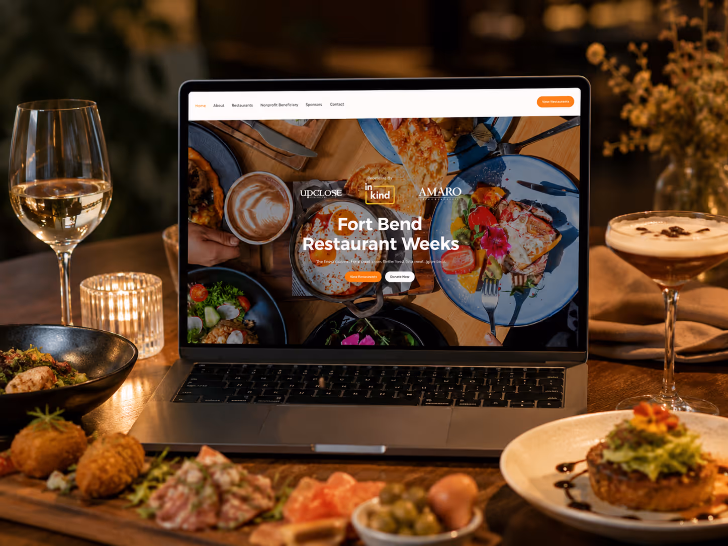 Laptop showing website for Fort Bend Restaurant Weeks
