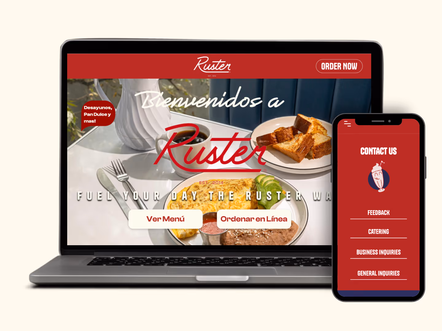 Website homepage of restaurant Ruster