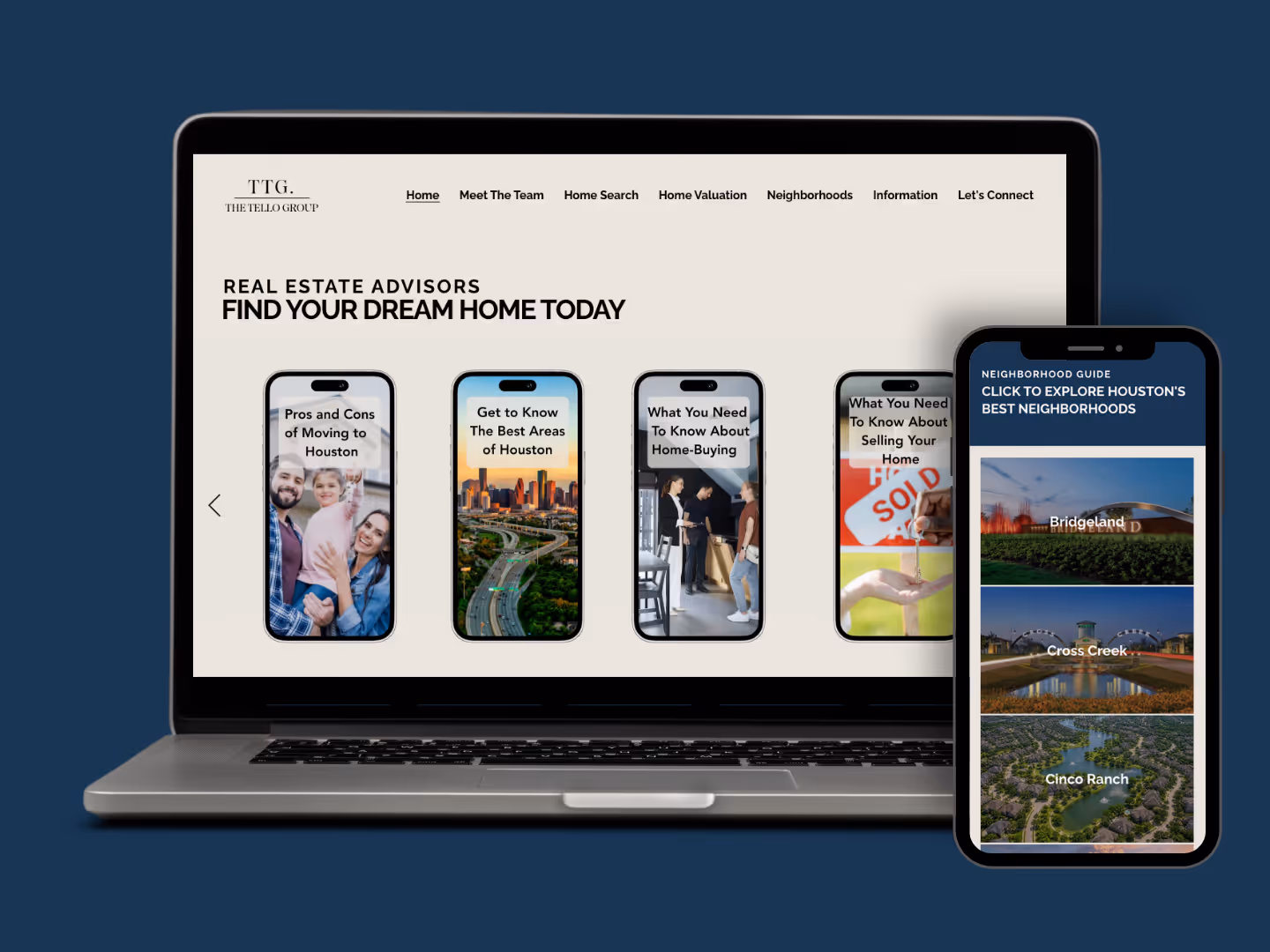 Website homepage for real estate team The Tello Group