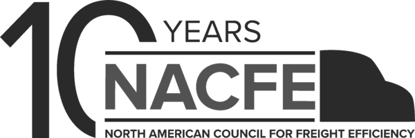 Logo celebrating 10 years of NACFE, North American Council for Freight Efficiency, featuring the number 10 and a truck silhouette.