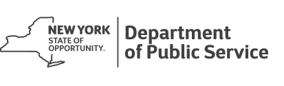 Logo of New York State Department of Public Service with state outline and slogan 'State of Opportunity.'