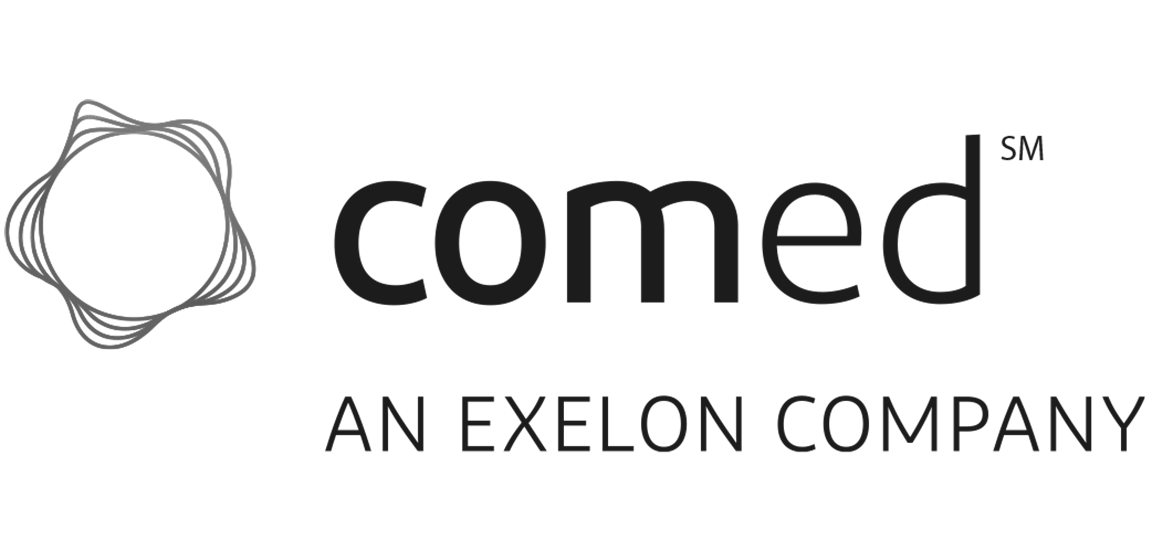 ComEd logo with a stylized geometric shape to the left of the black text 'ComEd'.