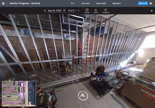 DroneDeploy 360 Walkthrough connects interior and exterior datasets to create a digital representation of your project.
