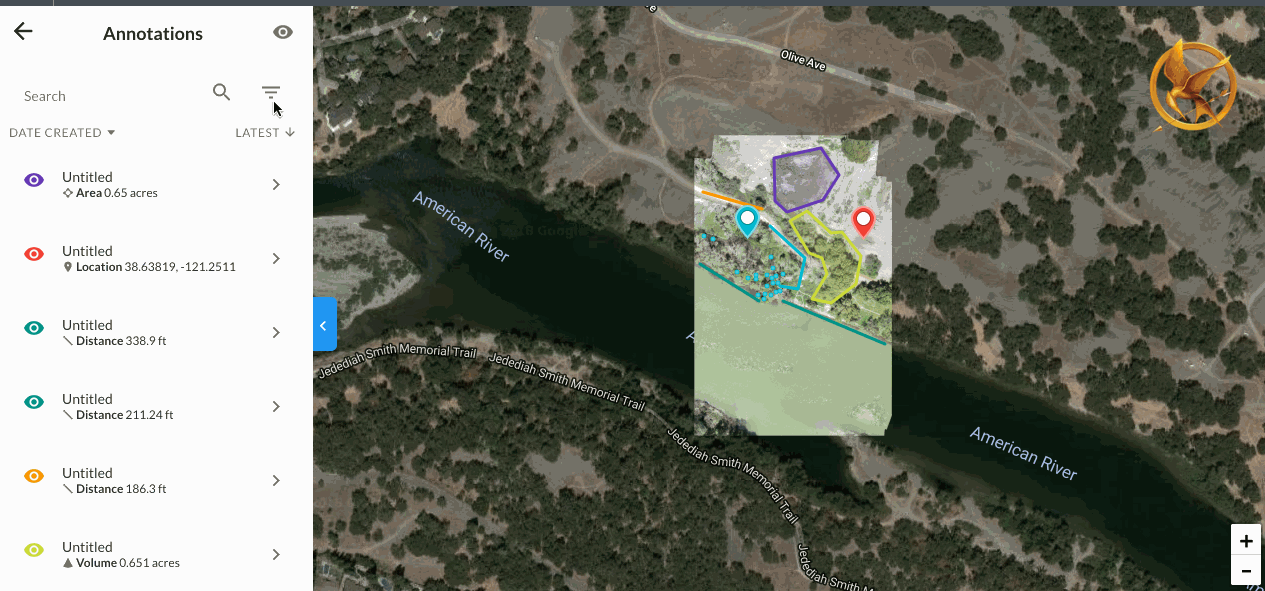 Filter annotations by measurement type using the filter icon on the dashboard.