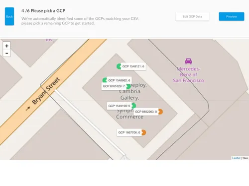 Once GCPs have been detected, you can finish selecting any additional GCPs that may be in the map.