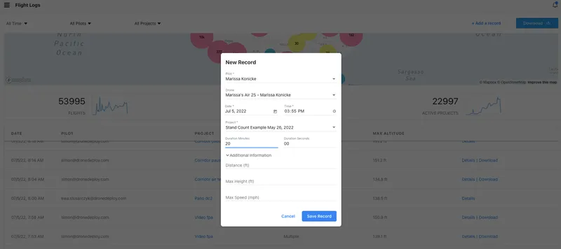 Custom Flight Logs add records for flights made outside the DroneDeploy app