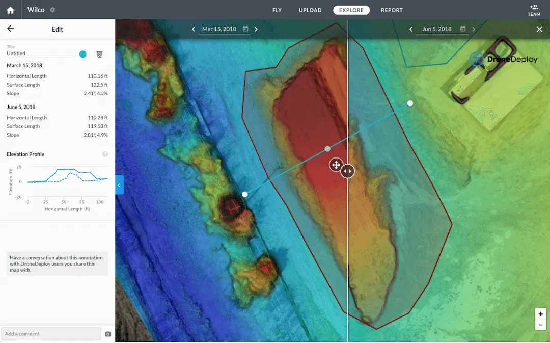 Comparing maps and map measurements to one another side-by-side can help you visually track changes, detect issues and monitor stockpile quantities and slope stability on a job site.