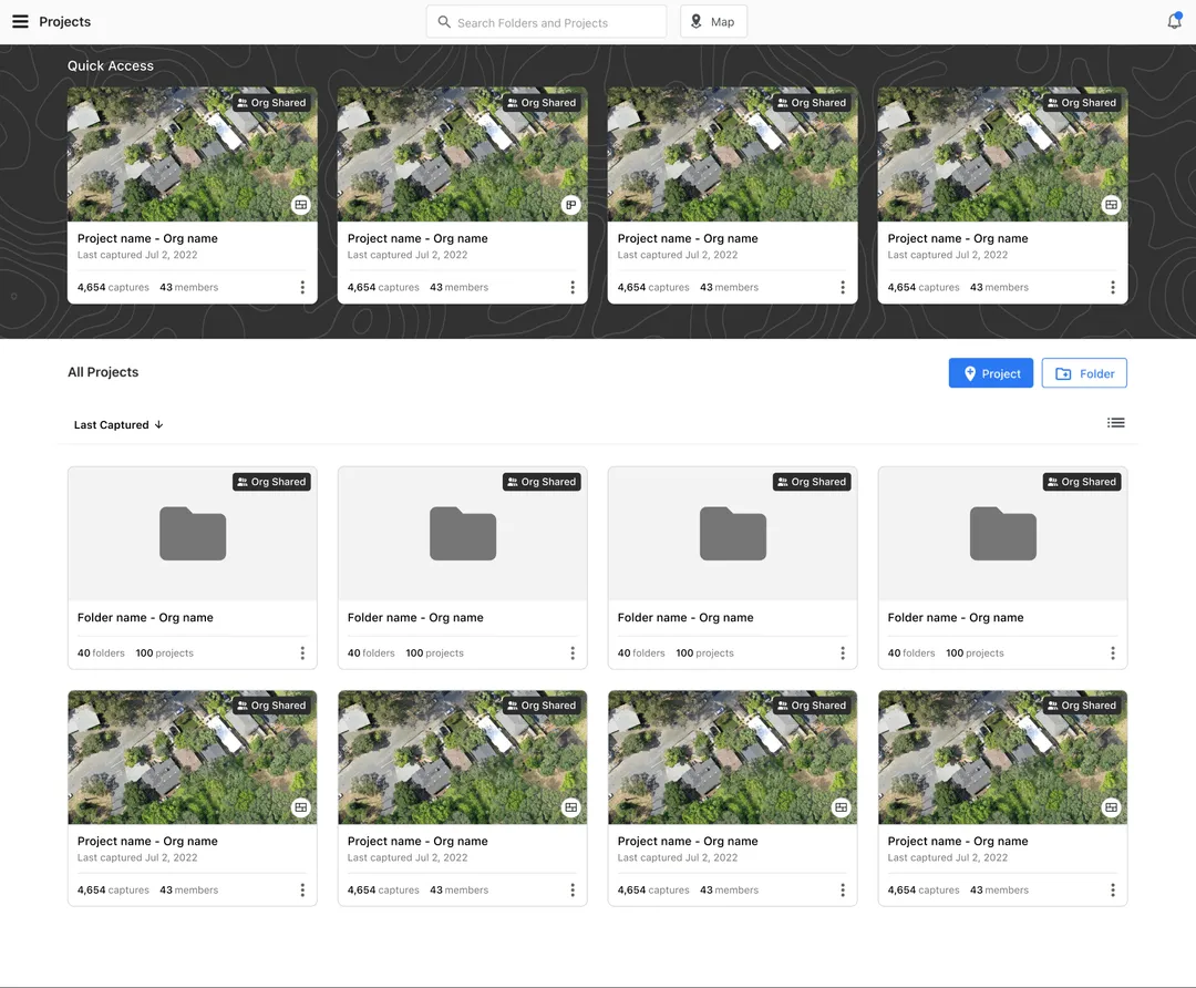 Screenshot of project lists