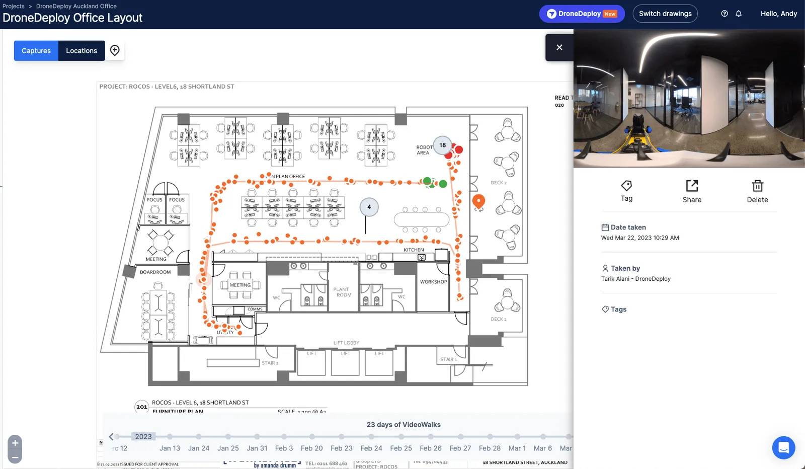 A screenshot of automated videowalks dashboard