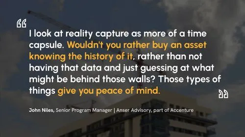 Quote graphic with a crane and building in the background