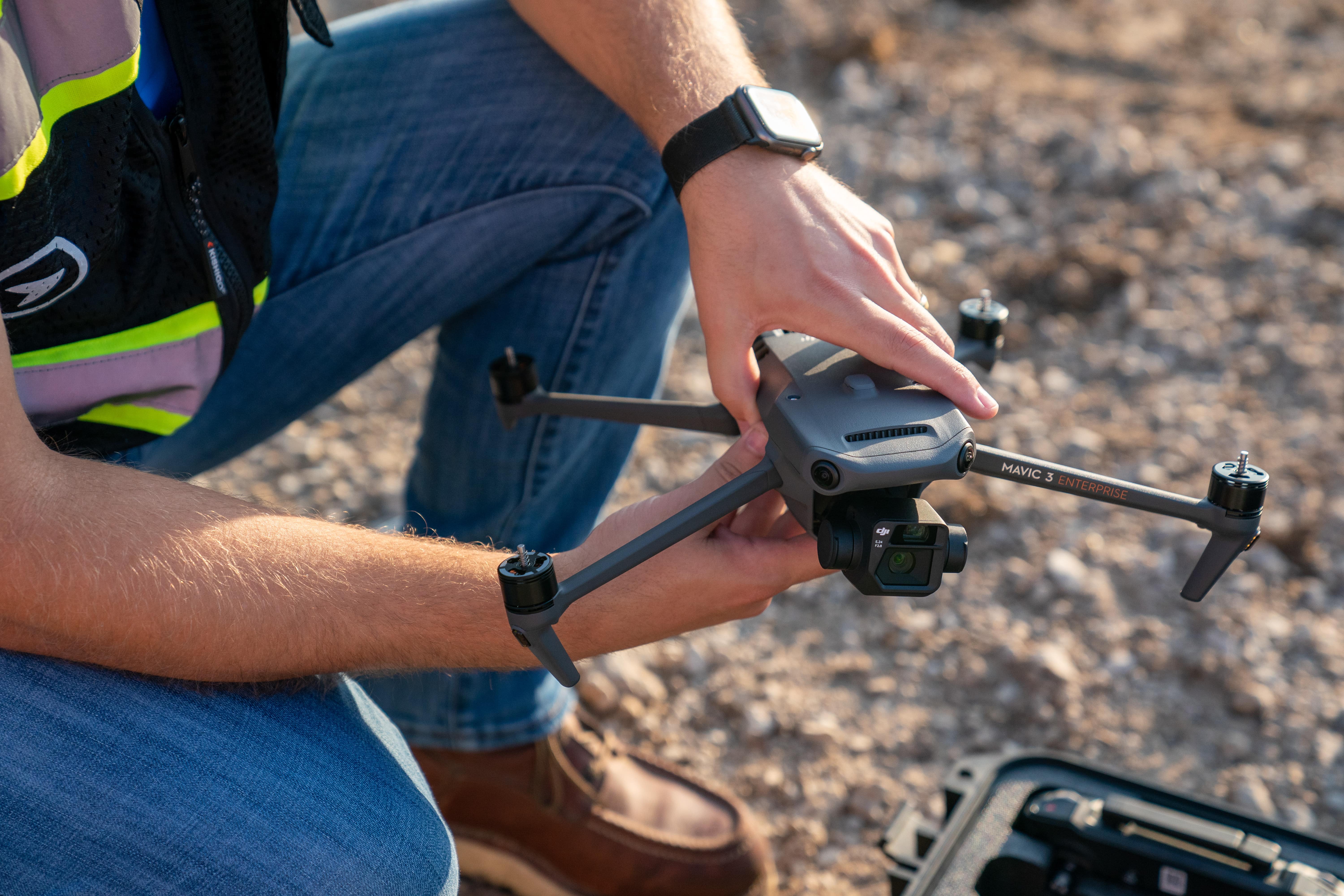 VDC manager preparing a Mavic 3 Enterprise for flight