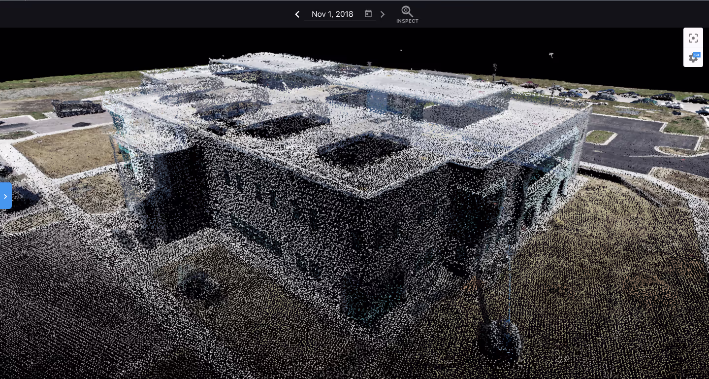 Drone surveying pointcloud of a building in DroneDeploy