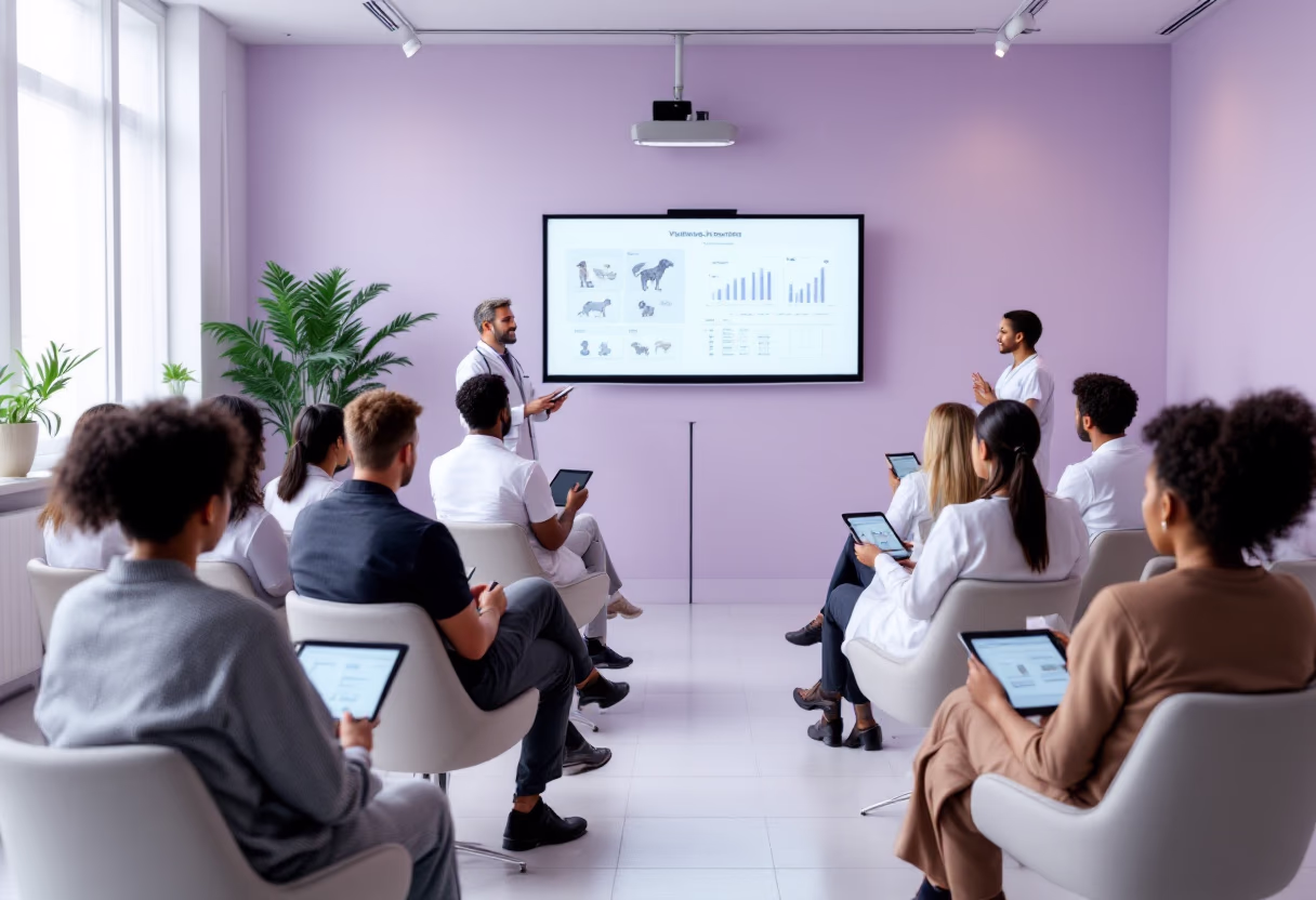 image of an educational seminar in progress at a veterinary clinic