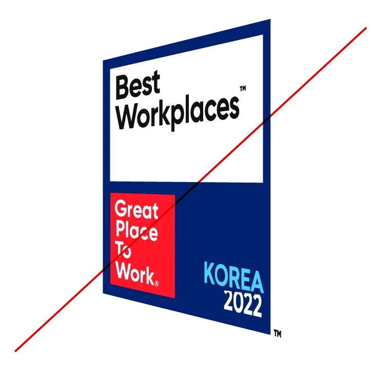 Blue and white award plaque reading Best Workplaces, Great Place To Work, Korea 2022.