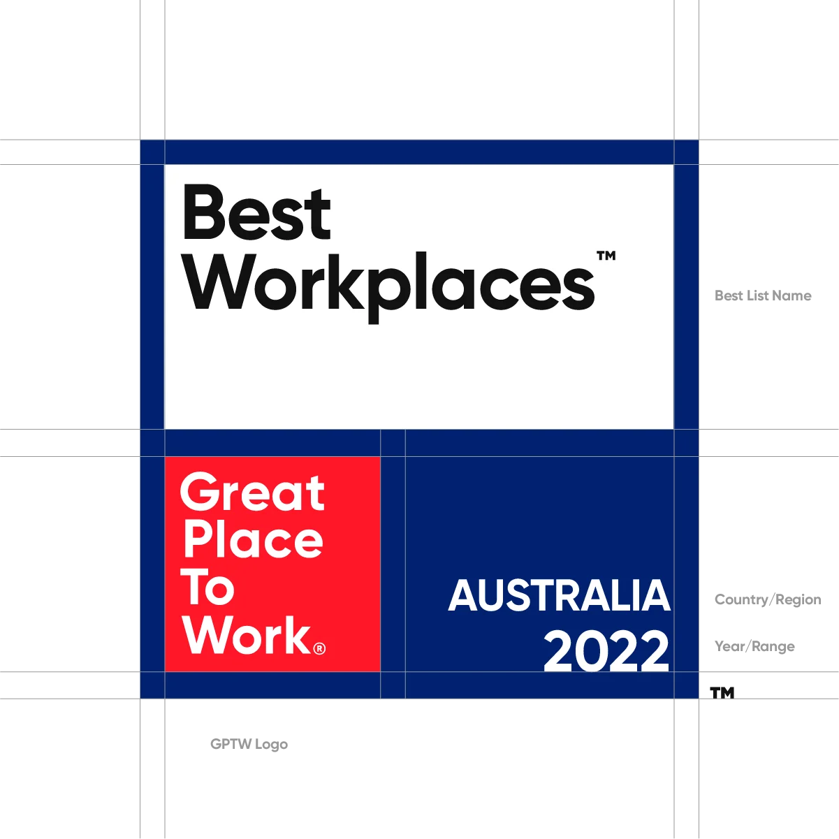 Best Workplaces Great Place to Work Australia 2022 logo in red, white, and blue blocks.