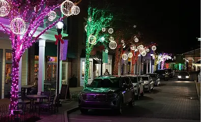 : "Holiday lighting display showcasing vibrant, colorful lights on a home, creating a festive and welcoming atmosphere for the holiday season.