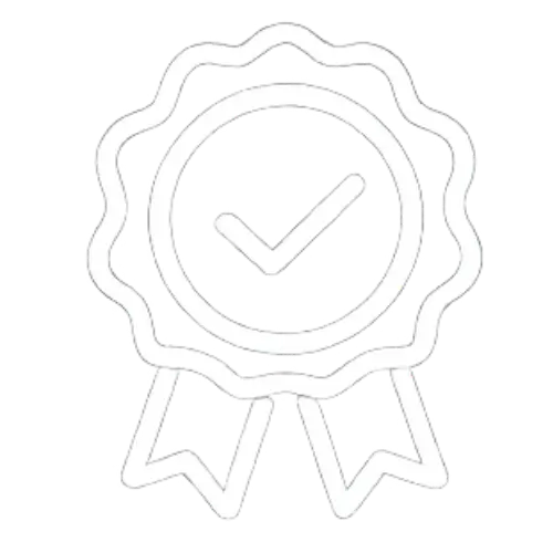 Outline of a badge with a checkmark symbolizing certification or approval.