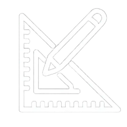 Icon of a pencil drawing inside a triangular ruler, representing architecture or design.