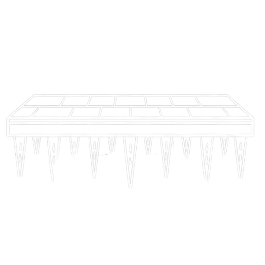 Outline of a rectangular roofline with hanging icicle Christmas lights in a simple line style.