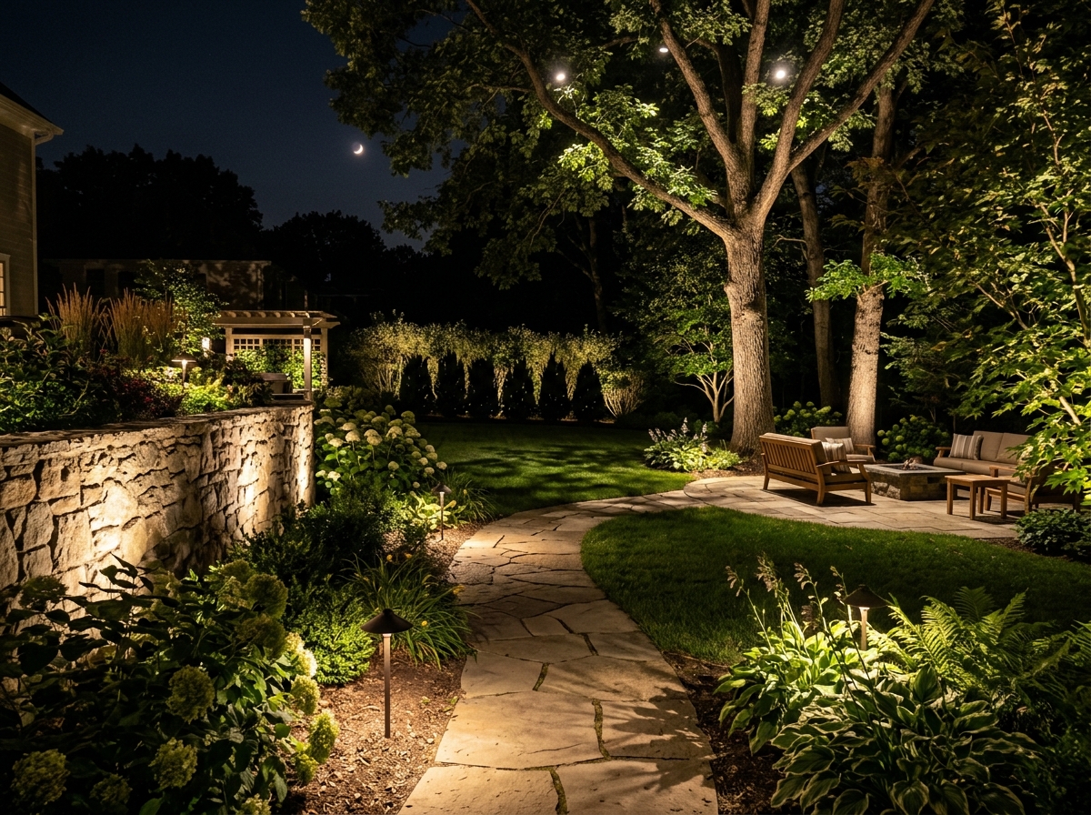 multi-layered backyard lighting scheme - professional outdoor lighting design multi-layered backyard lighting scheme - professional outdoor lighting design