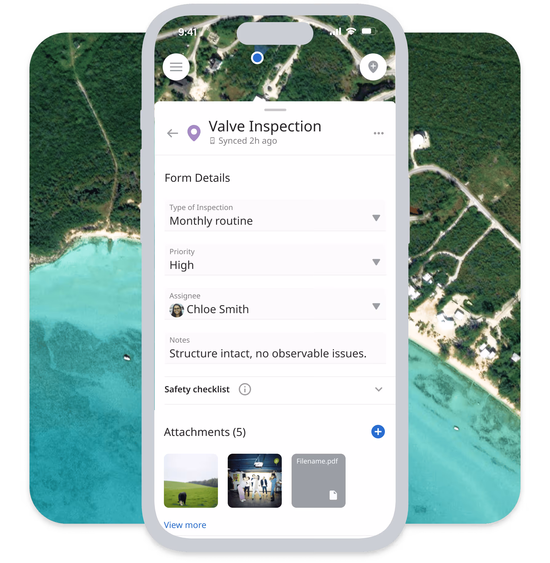 Matidor mobile work order screen showing assigned tasks, status updates, and completion controls for field technicians.