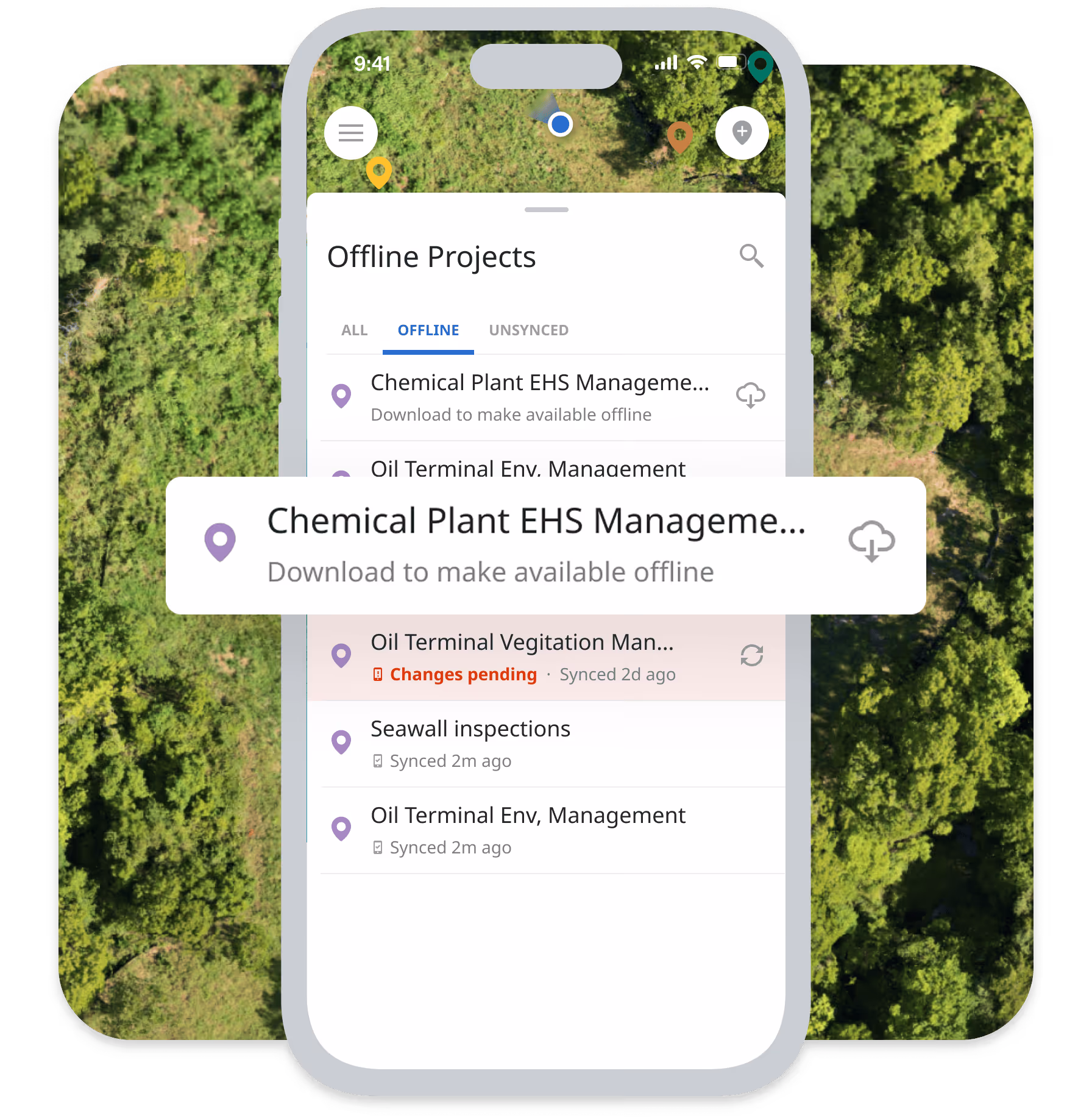 Matidor field operations mobile app showing offline mode enabled for data collection without internet connectivity.