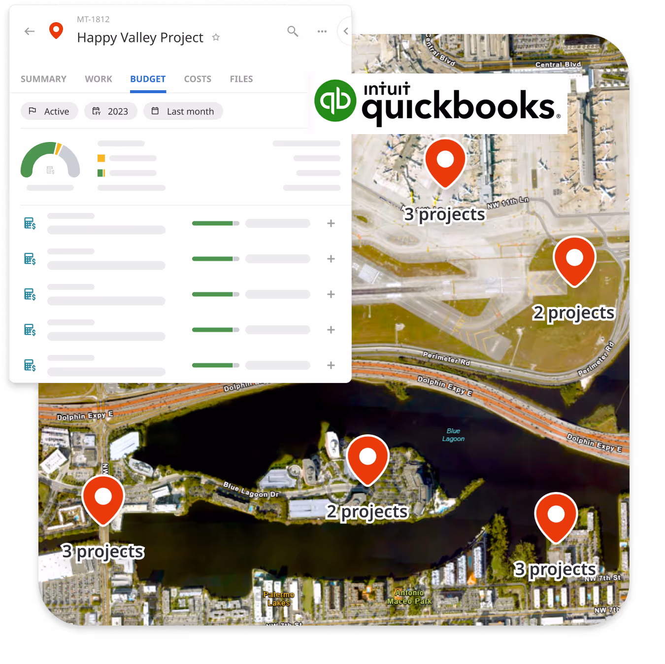 Icon showing Matidor connecting to Intuit Quickbooks, accounting, or time tracking accounts with existing credentials.
