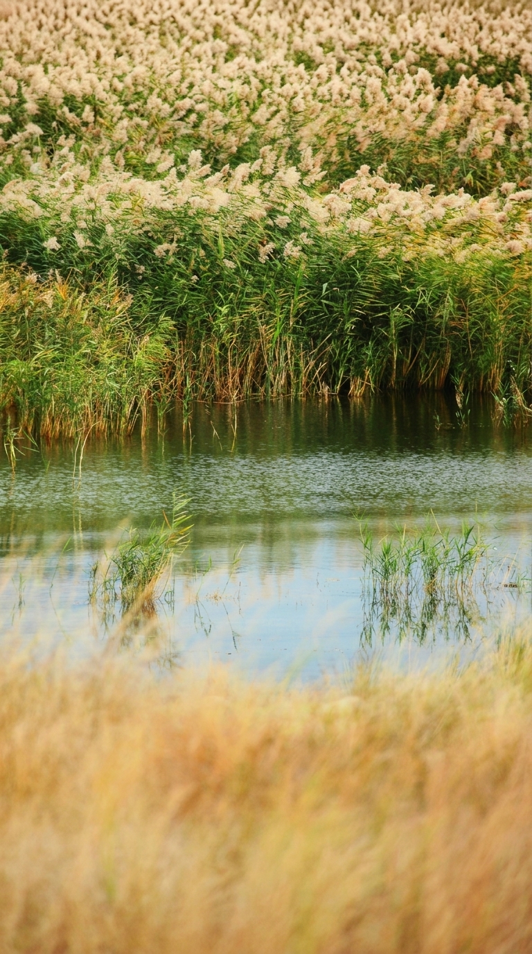 Reed filled wetland with calm water channel and healthy vegetation, representing Earthmaster’s ability to manage complex portfolios of remediation and reclamation projects in Matidor and keep every active site organized and visible.